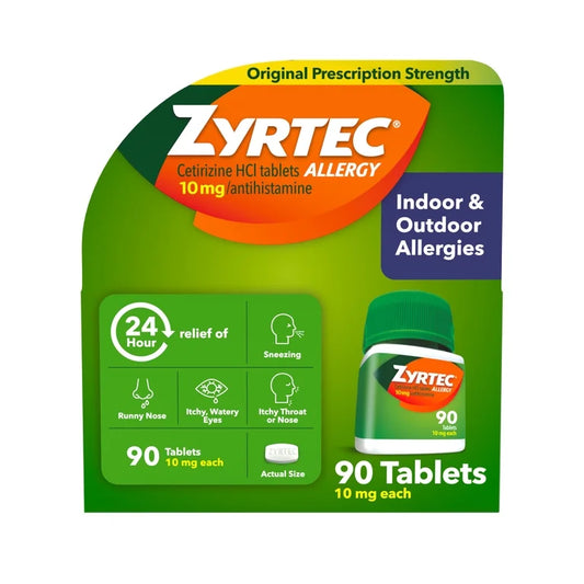 Zyrtec 24 Hour Allergy Medicine Tablets, 10 mg Cetirizine HCl Antihistamine, 90 Count