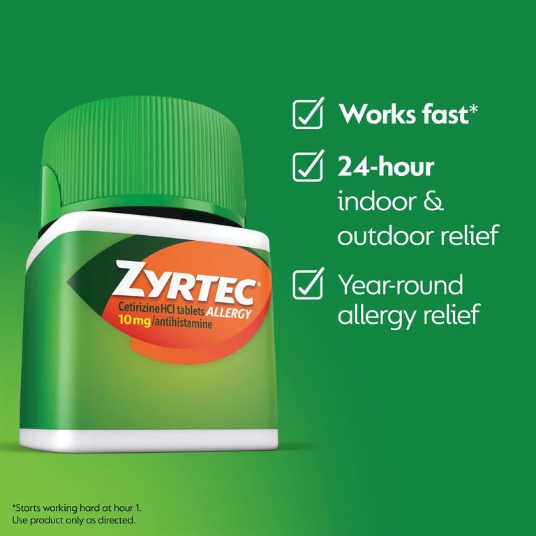 Zyrtec 24 Hour Allergy Medicine Tablets, 10 mg Cetirizine HCl Antihistamine, 90 Count