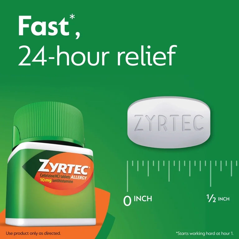 Zyrtec 24 Hour Allergy Medicine Tablets, 10 mg Cetirizine HCl Antihistamine, 90 Count