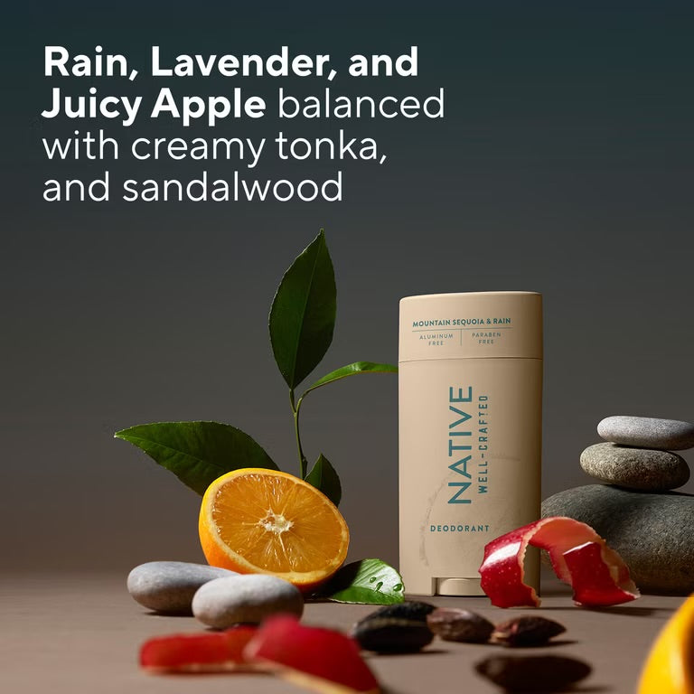 Native Aluminum Free Deodorant for Men, Mountain Sequoia & Rain, Well-Crafted, 3.1 oz