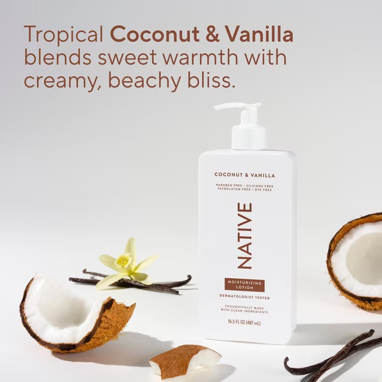 Native Moisturizing Body Lotion, Dermatologist Tested for Sensitive Skin, for Women & Men, Coconut & Vanilla, 16.5 fl oz