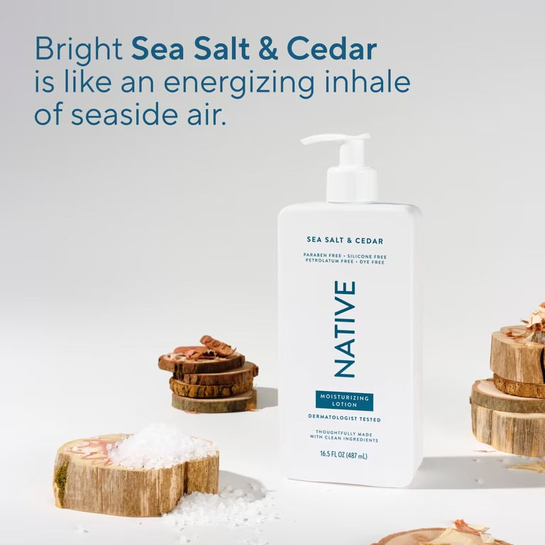 Native Moisturizing Body Lotion, Dermatologist Tested for Sensitive Skin, for Women & Men, Sea Salt & Cedar, 16.5 fl oz