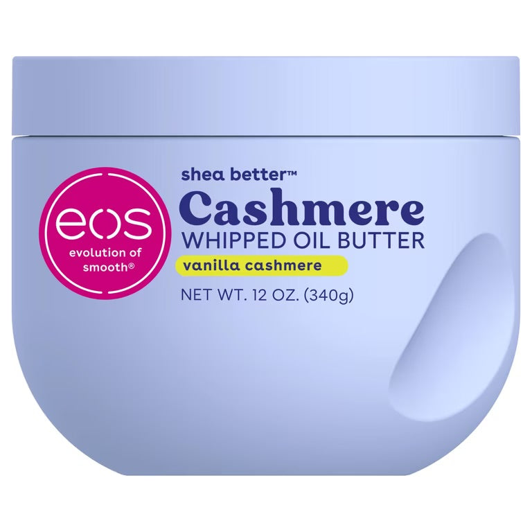 eos Vanilla Cashmere Whipped Body Butter, 72 Hour Moisturizing Body Butter for Dry Skin with Shea, Cocoa & Argan Oil, 12 oz
