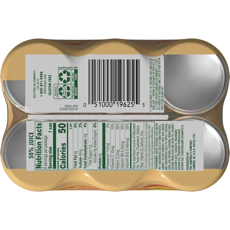 V8 Energy Peach Mango Energy Drink, 8 fl oz Can, 6 pack