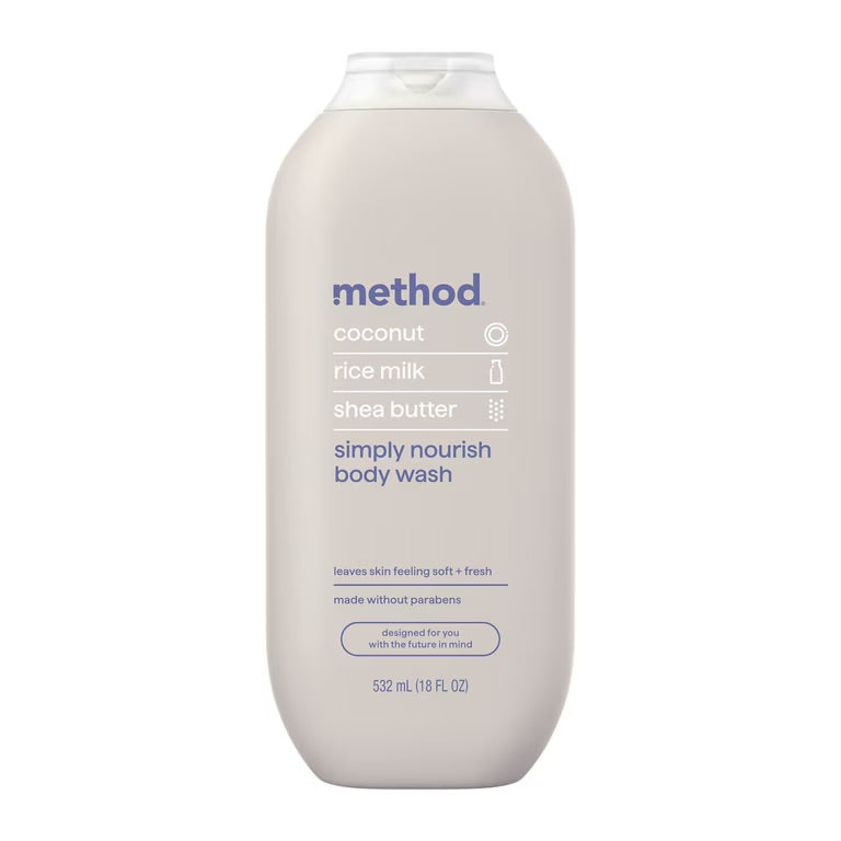method Body Wash, Simply Nourish - Leaves Skin Feeling Soft & Moisturized, Made Without Parabens, Notes of Coconut, Rice Milk & Shea Butter, 18 fl oz