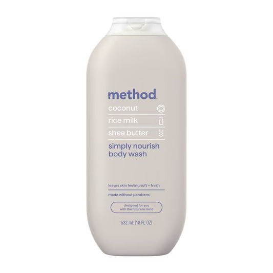 method Body Wash, Simply Nourish - Leaves Skin Feeling Soft & Moisturized, Made Without Parabens, Notes of Coconut, Rice Milk & Shea Butter, 18 fl oz