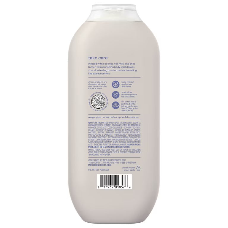 method Body Wash, Simply Nourish - Leaves Skin Feeling Soft & Moisturized, Made Without Parabens, Notes of Coconut, Rice Milk & Shea Butter, 18 fl oz