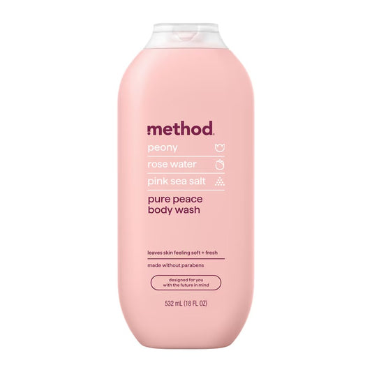 method Body Wash, Pure Peace - Leaves Skin Feeling Soft & Moisturized, Made Without Parabens, Notes of Peony, Rose Water & Pink Sea Salt, 18 fl oz