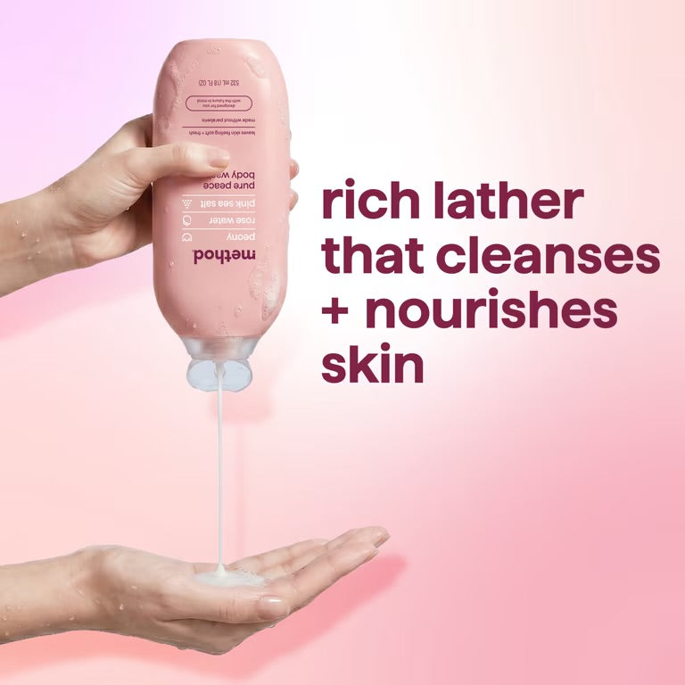method Body Wash, Pure Peace - Leaves Skin Feeling Soft & Moisturized, Made Without Parabens, Notes of Peony, Rose Water & Pink Sea Salt, 18 fl oz