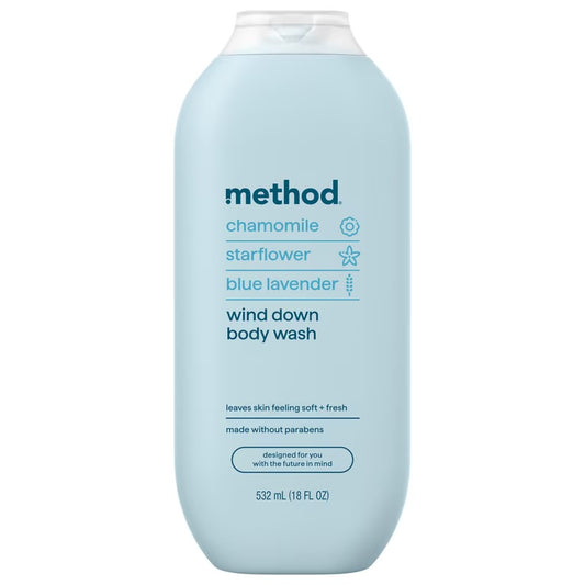 method Body Wash, Wind Down - Leaves Skin Feeling Soft & Moisturized, Made Without Parabens, Notes of Chamomile, Starflower & Blue Lavender, 18 fl oz