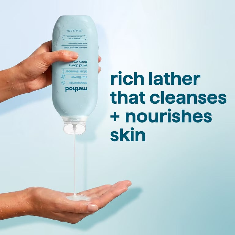 method Body Wash, Wind Down - Leaves Skin Feeling Soft & Moisturized, Made Without Parabens, Notes of Chamomile, Starflower & Blue Lavender, 18 fl oz