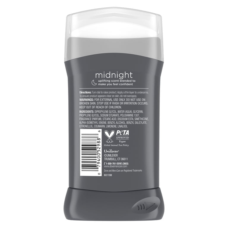 Dove Men+Care Deodorant Stick Mood Boosting Scent Midnight 72h Odor Protection, 3 oz