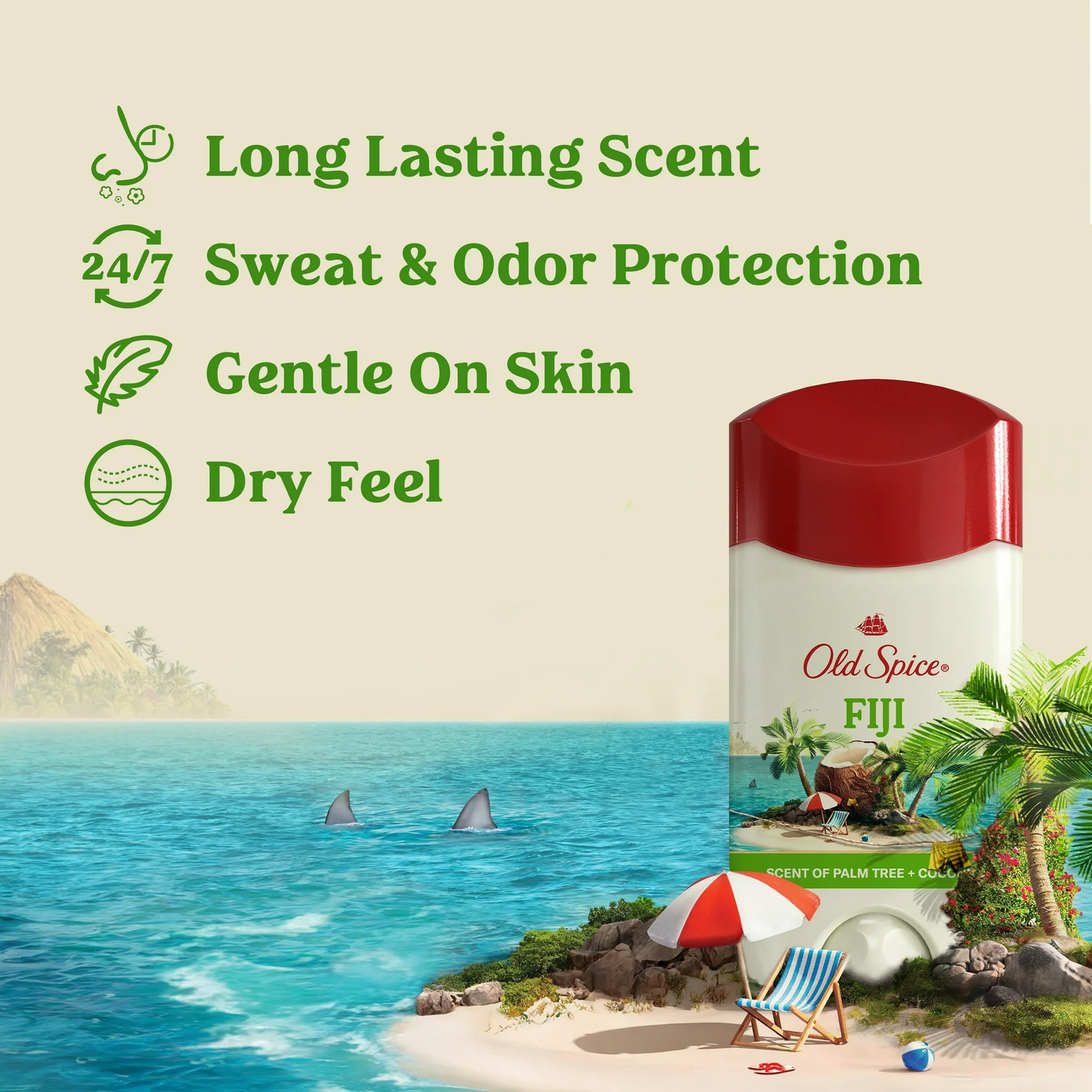 Old Spice Deodorant for Men, Invisible Solid, Antiperspirant Deodorant Stick, Fiji, 3.4 oz