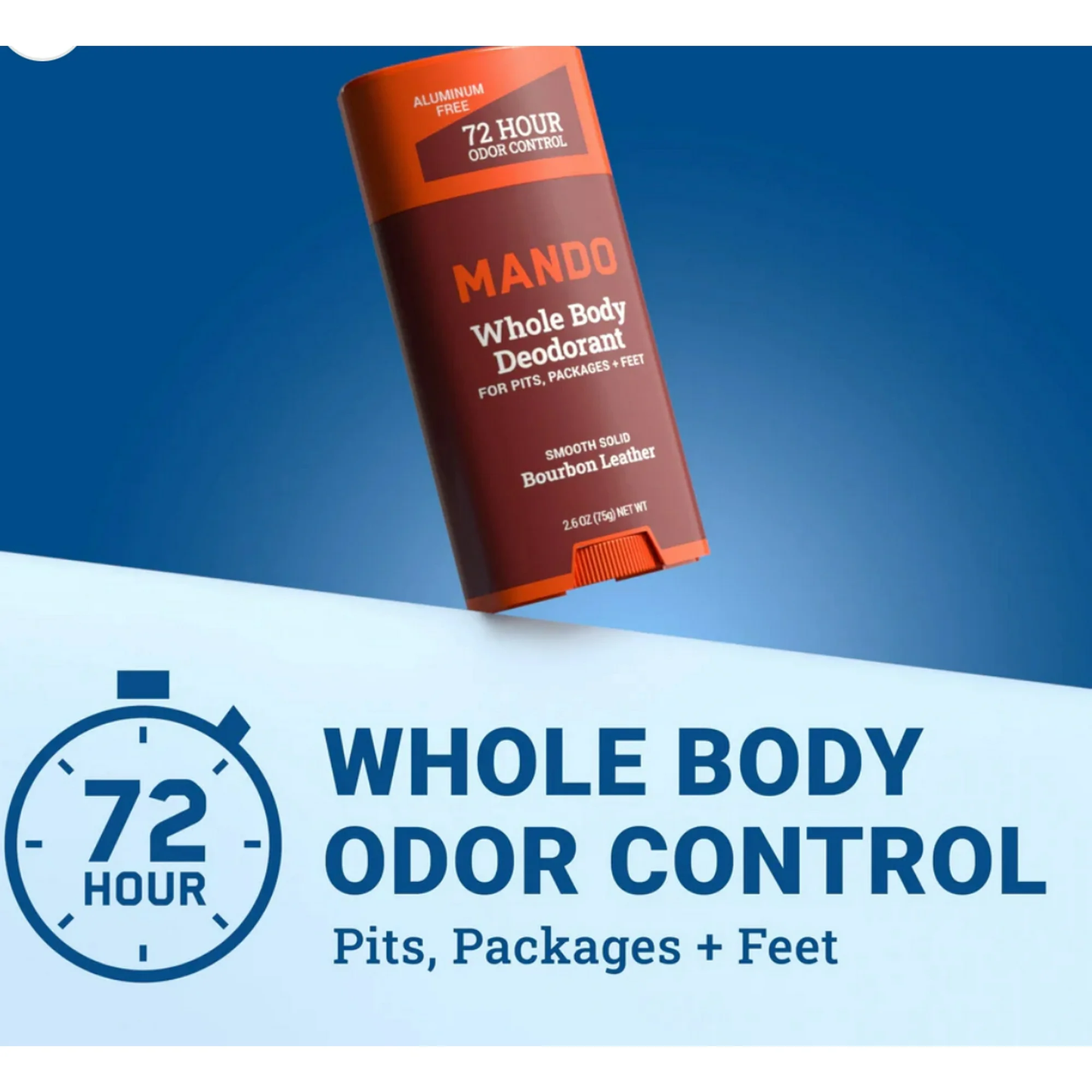 Mando Deodorant Stick for Men, Smooth Solid, Aluminum Free, Bourbon Leather Scent, 2.6 oz