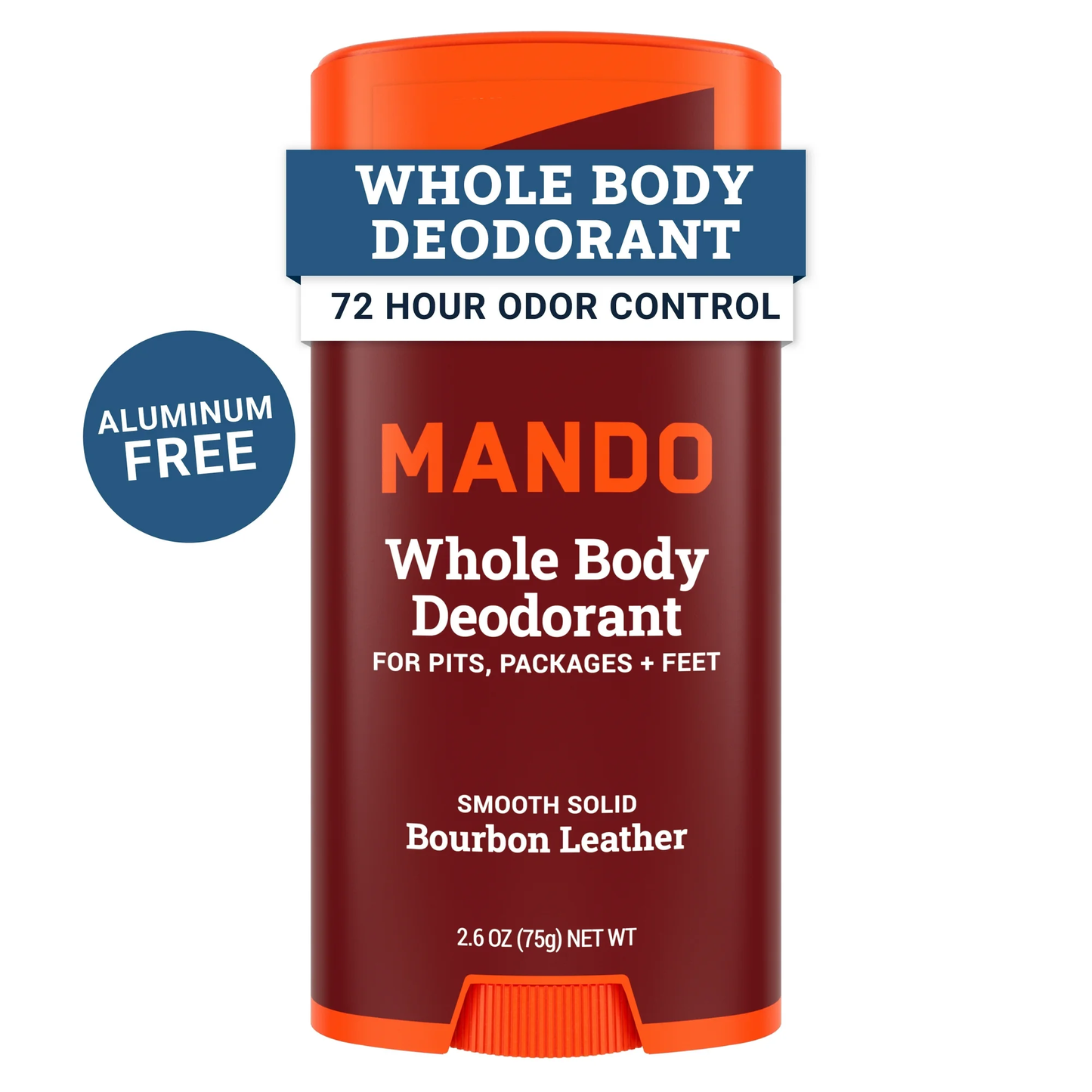 Mando Deodorant Stick for Men, Smooth Solid, Aluminum Free, Bourbon Leather Scent, 2.6 oz