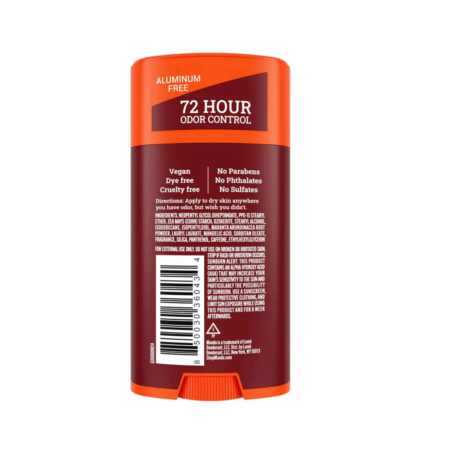 Mando Deodorant Stick for Men, Smooth Solid, Aluminum Free, Bourbon Leather Scent, 2.6 oz