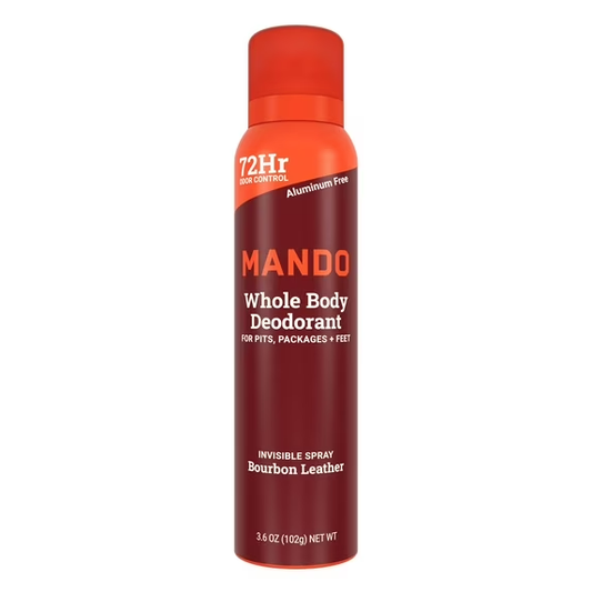 Mando Deodorant Spray for Men, Aluminum Free, Bourbon Leather Scent, 3.6 oz