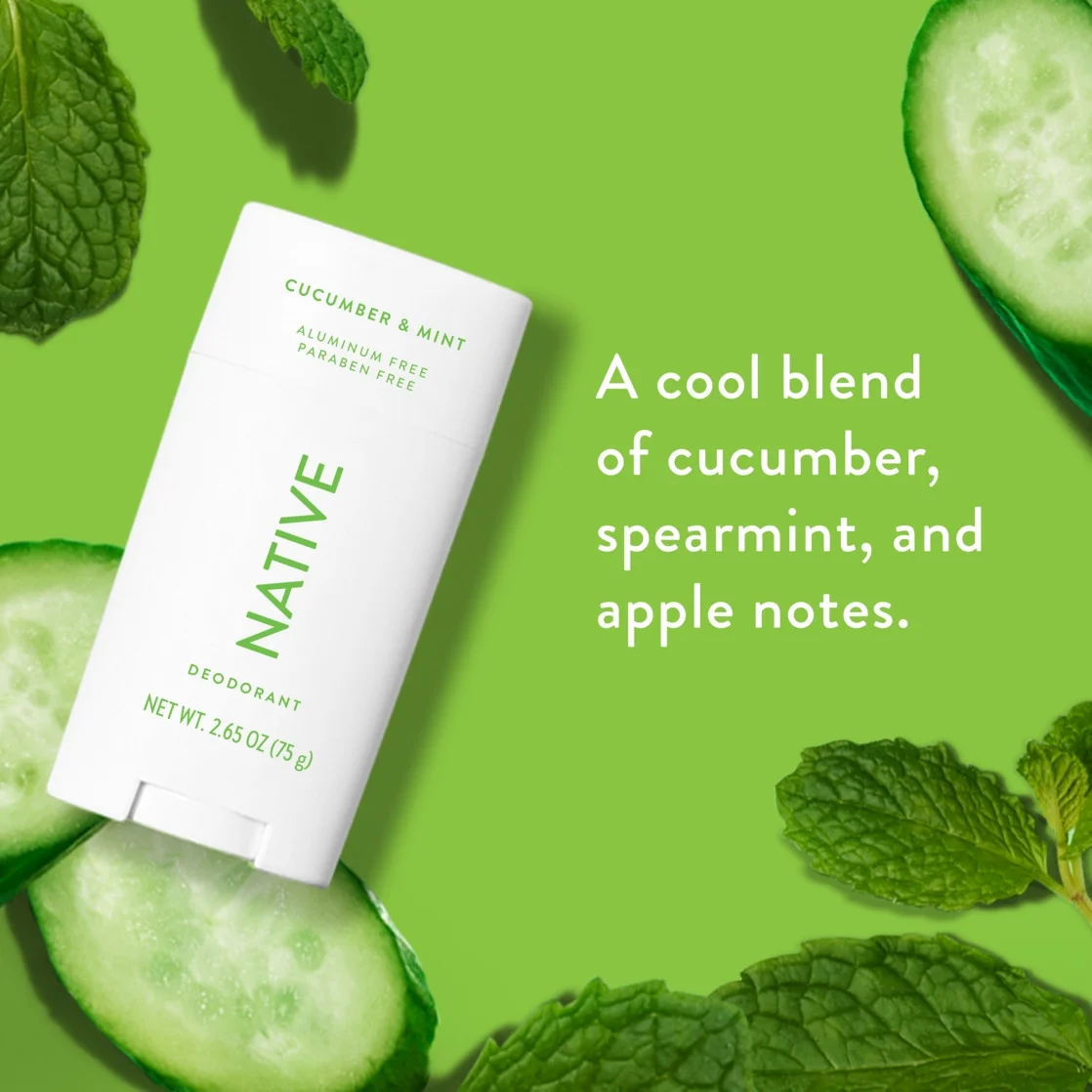 Native Deodorant, Aluminum Free, Cucumber & Mint, for Women and Men, 2.65 oz