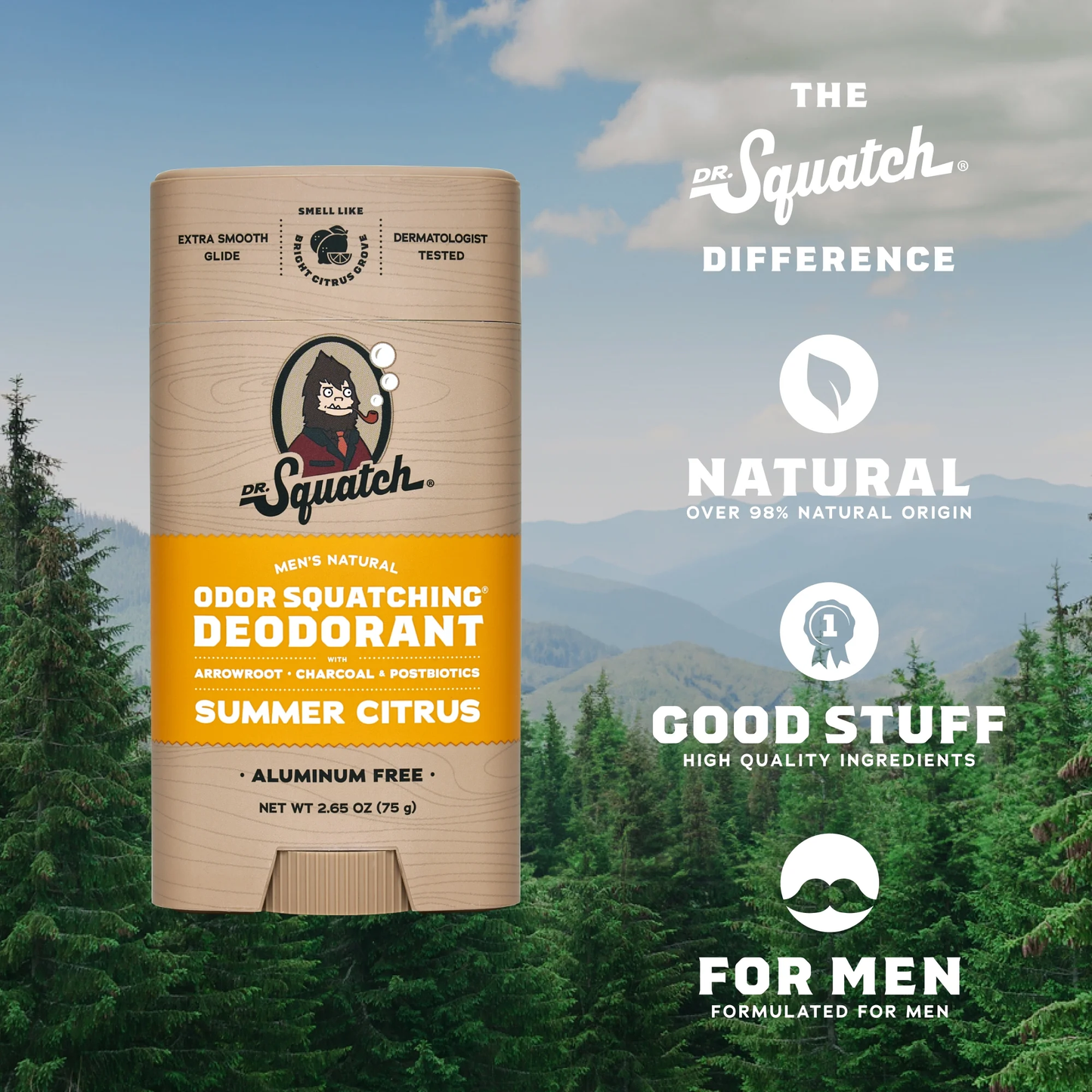 Dr. Squatch Summer Citrus Natural Deodorant for Men, 2.65 oz