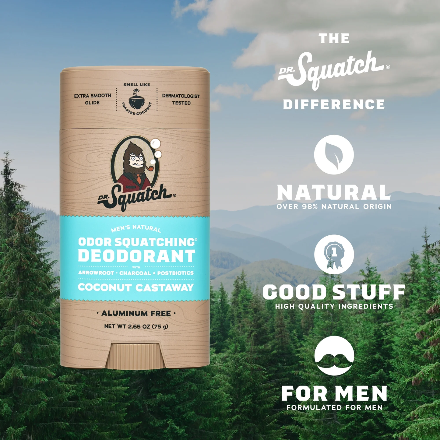 Dr. Squatch Coconut Castaway Natural Deodorant for Men, 2.65 oz
