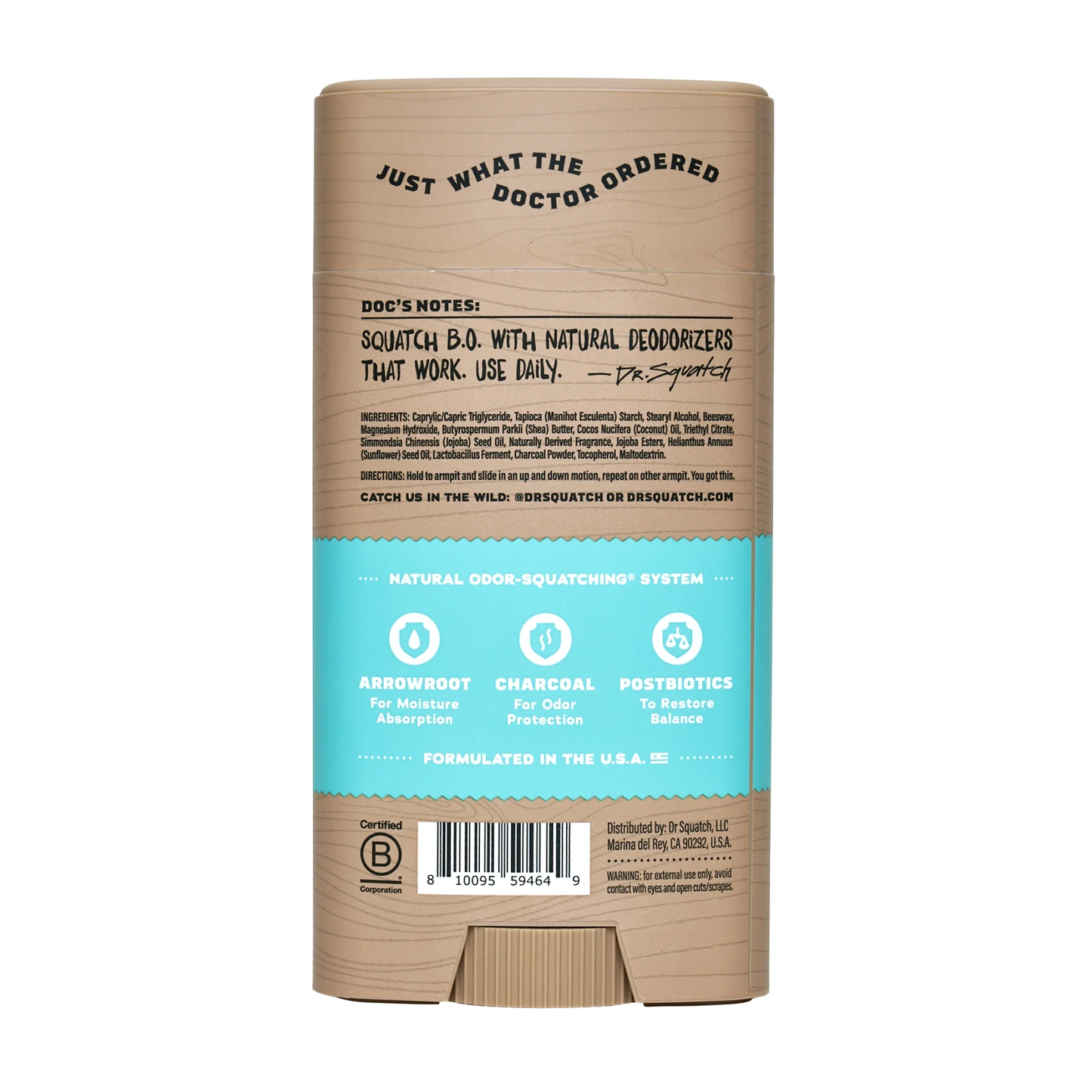 Dr. Squatch Coconut Castaway Natural Deodorant for Men, 2.65 oz