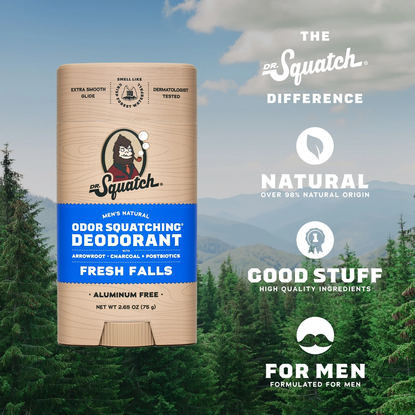 Dr. Squatch Fresh Falls Natural Deodorant for Men, 2.65 oz