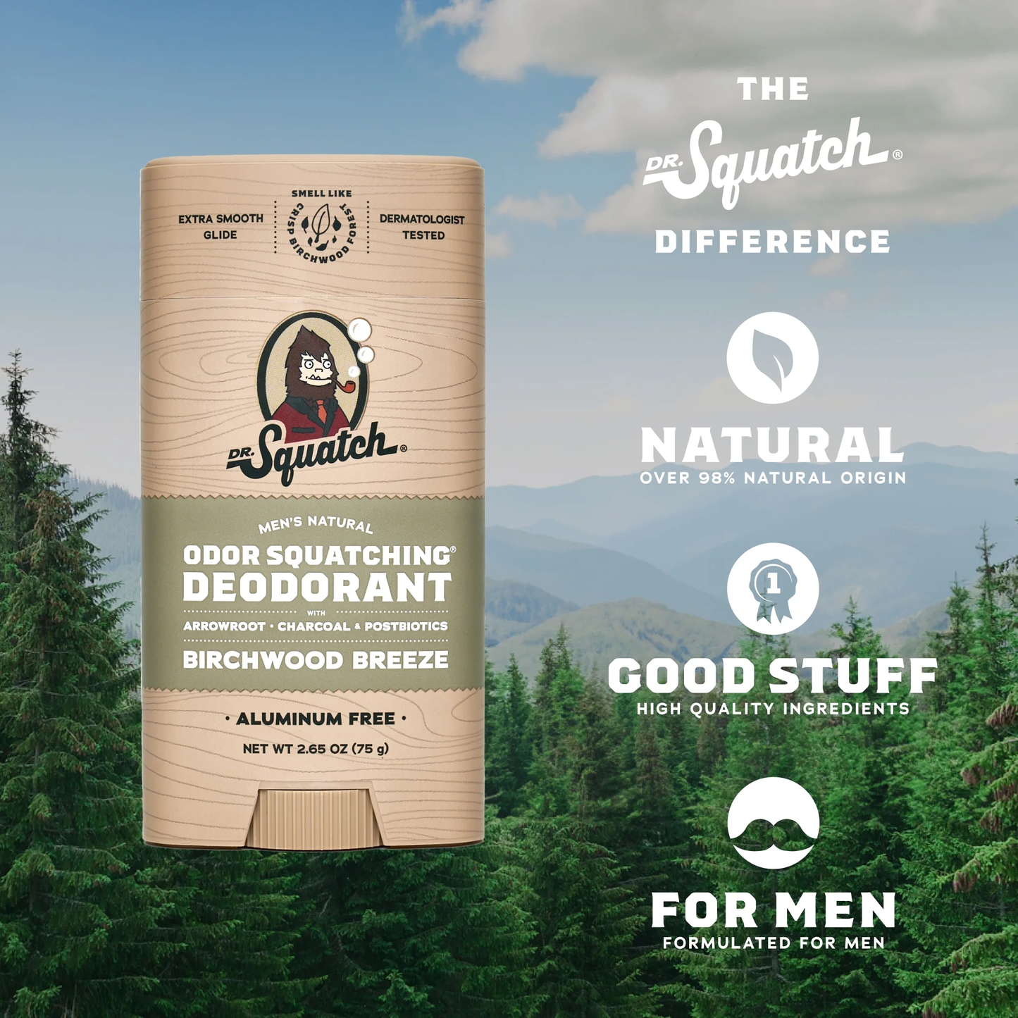 Dr. Squatch Birchwood Breeze Natural Deodorant for Men, 2.65 oz