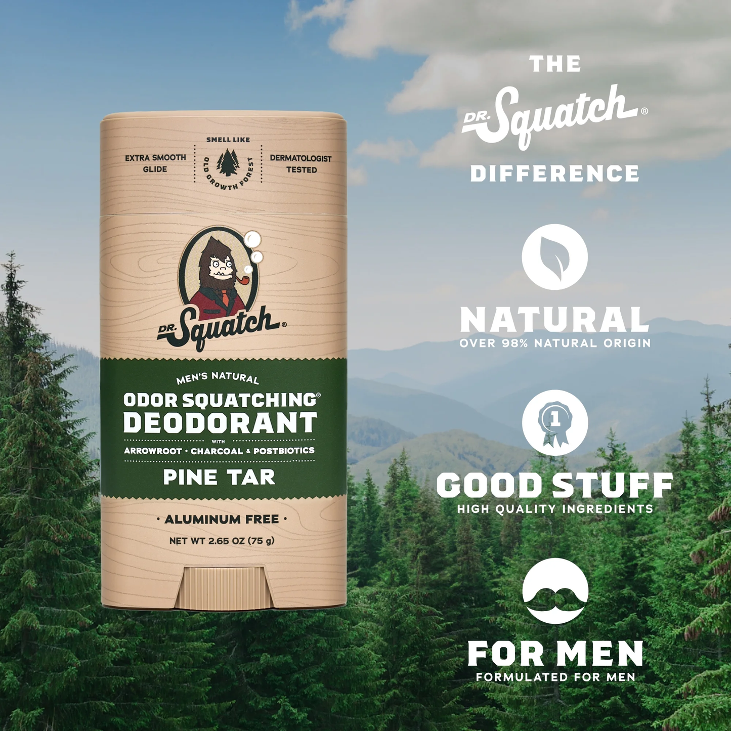 Dr. Squatch Pine Tar Natural Deodorant for Men, 2.65 oz