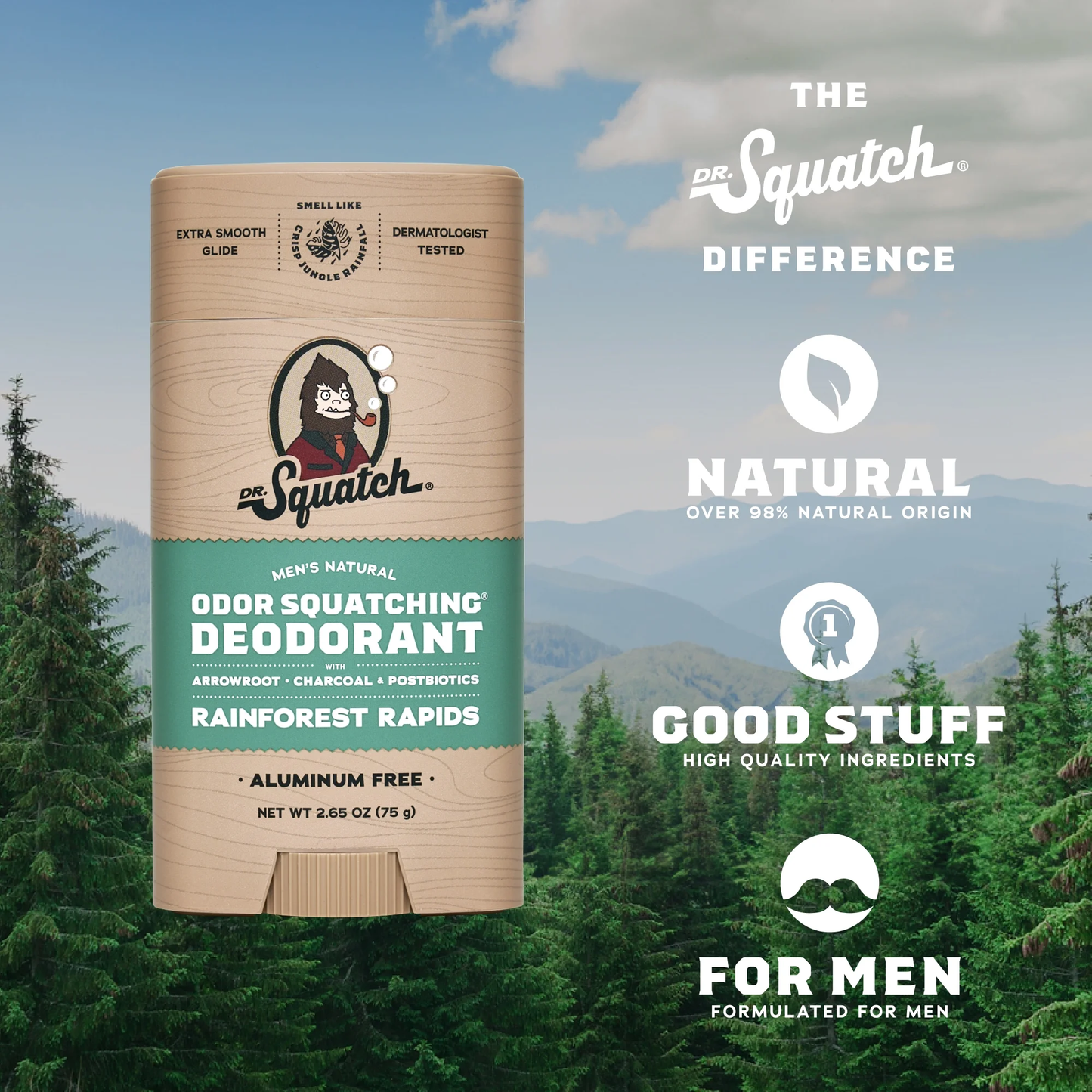 Dr. Squatch Rainforest Rapids Natural Deodorant for Men, 2.65 oz