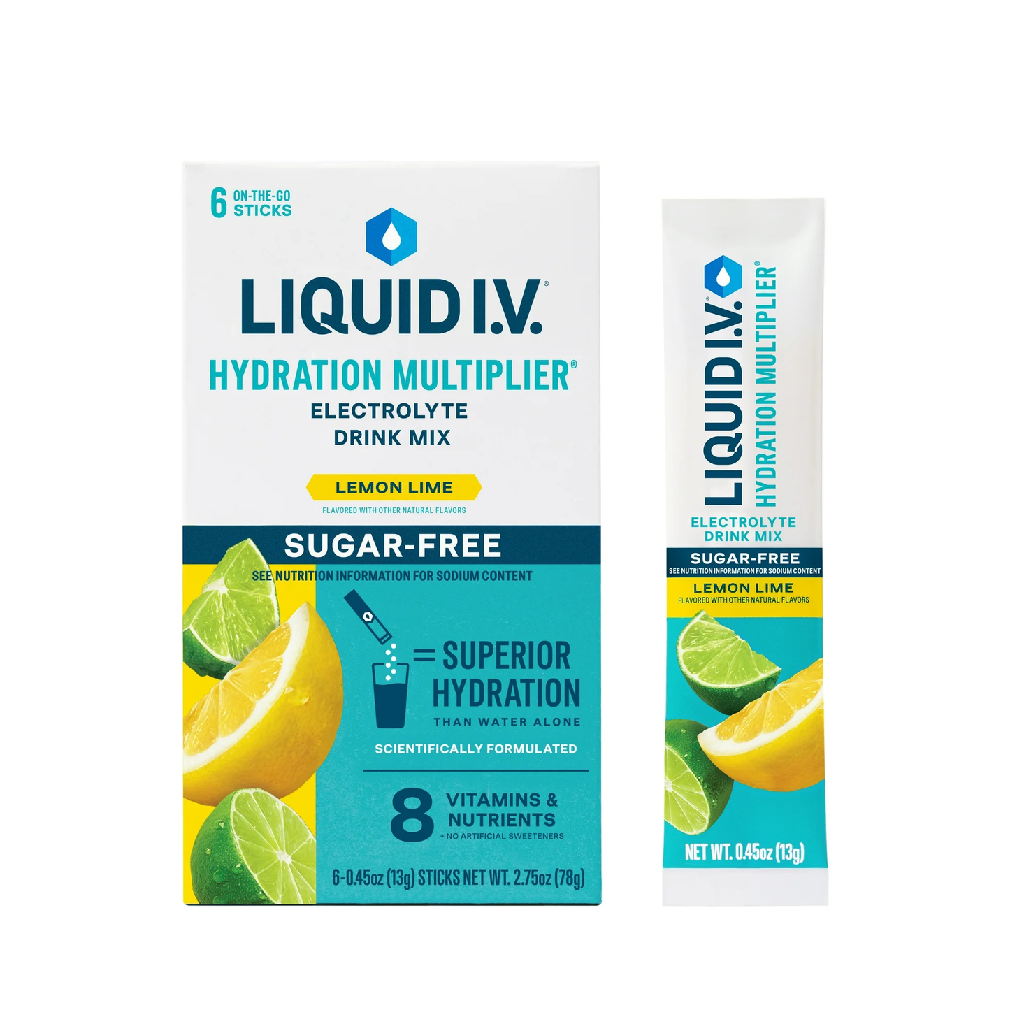 Liquid I.V. Lemon Lime Sugar-Free Hydration Multiplier Powdered Electrolyte Drink Mix, 6 Ct