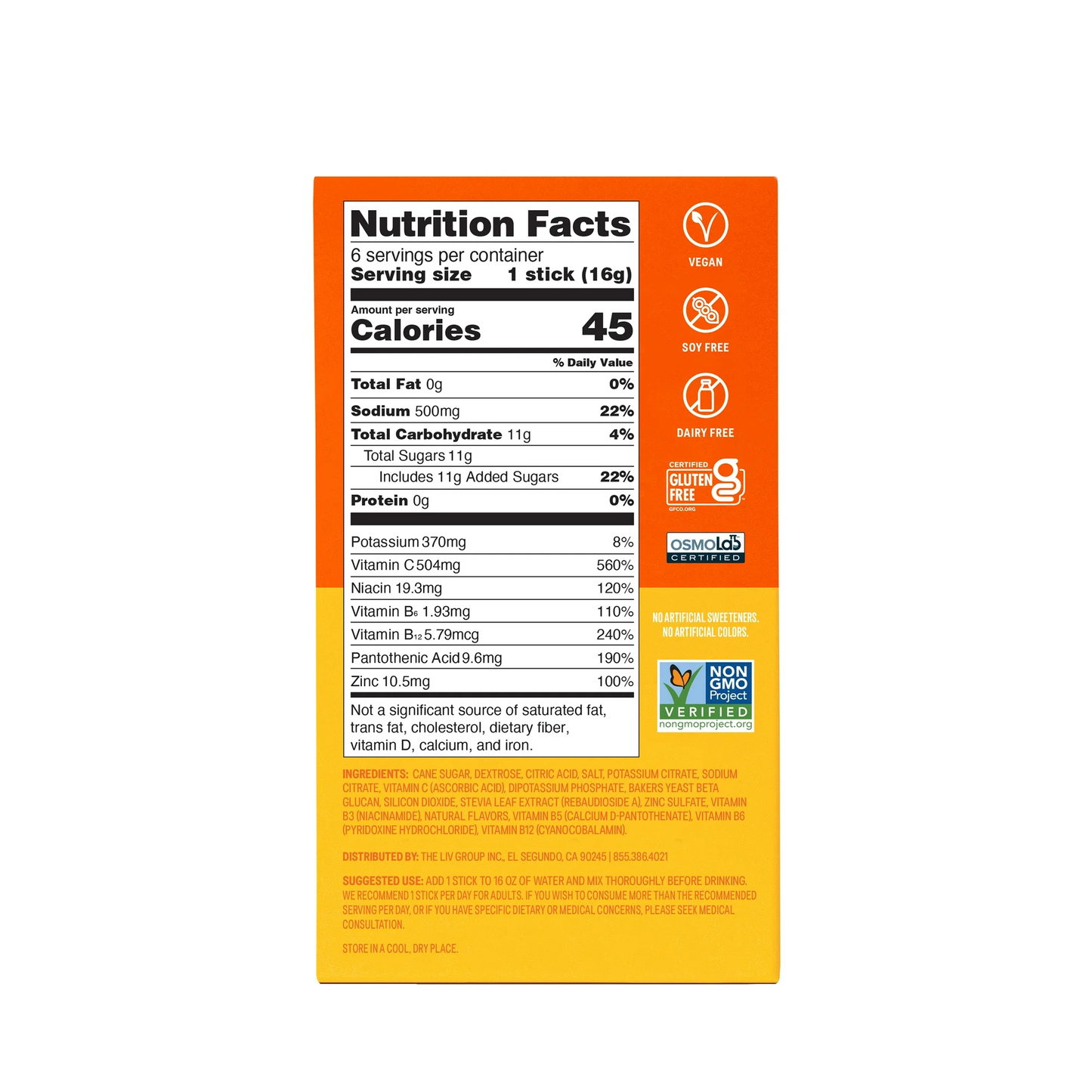 Liquid I.V. Tangerine Hydration Multiplier +Immune Support Powdered Electrolyte Drink Mix, 6 Ct