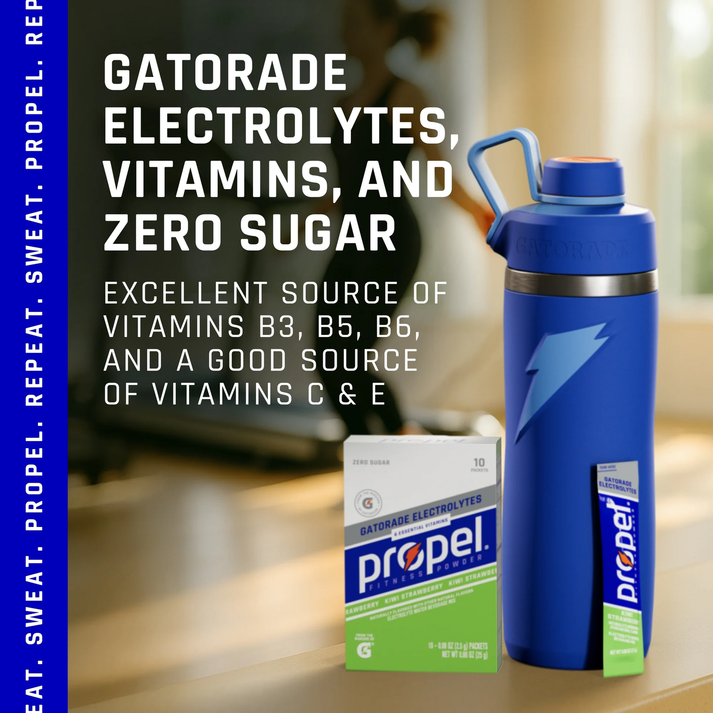 Propel Electrolyte Enhanced Water Drink Mix Powder Packets, Kiwi Strawberry, Zero Calorie & Zero Sugar Hydration with Electrolytes and Vitamins C & E, (10 Packets)