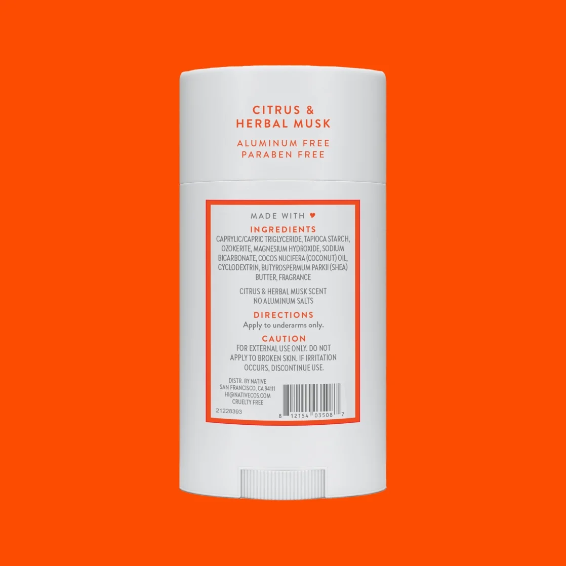 Native Deodorant, Aluminum Free, Citrus & Herbal Musk, Deodorant for Men and Women, 2.65 oz