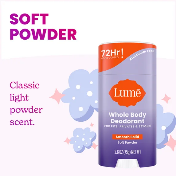 Lume Whole Body Women’s Deodorant - Smooth Solid Stick - Aluminum Free - Soft Powder - 2.6oz