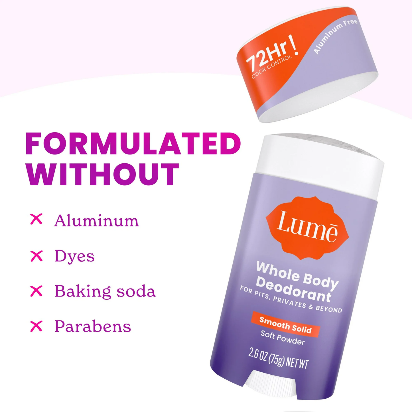 Lume Whole Body Women’s Deodorant - Smooth Solid Stick - Aluminum Free - Soft Powder - 2.6oz