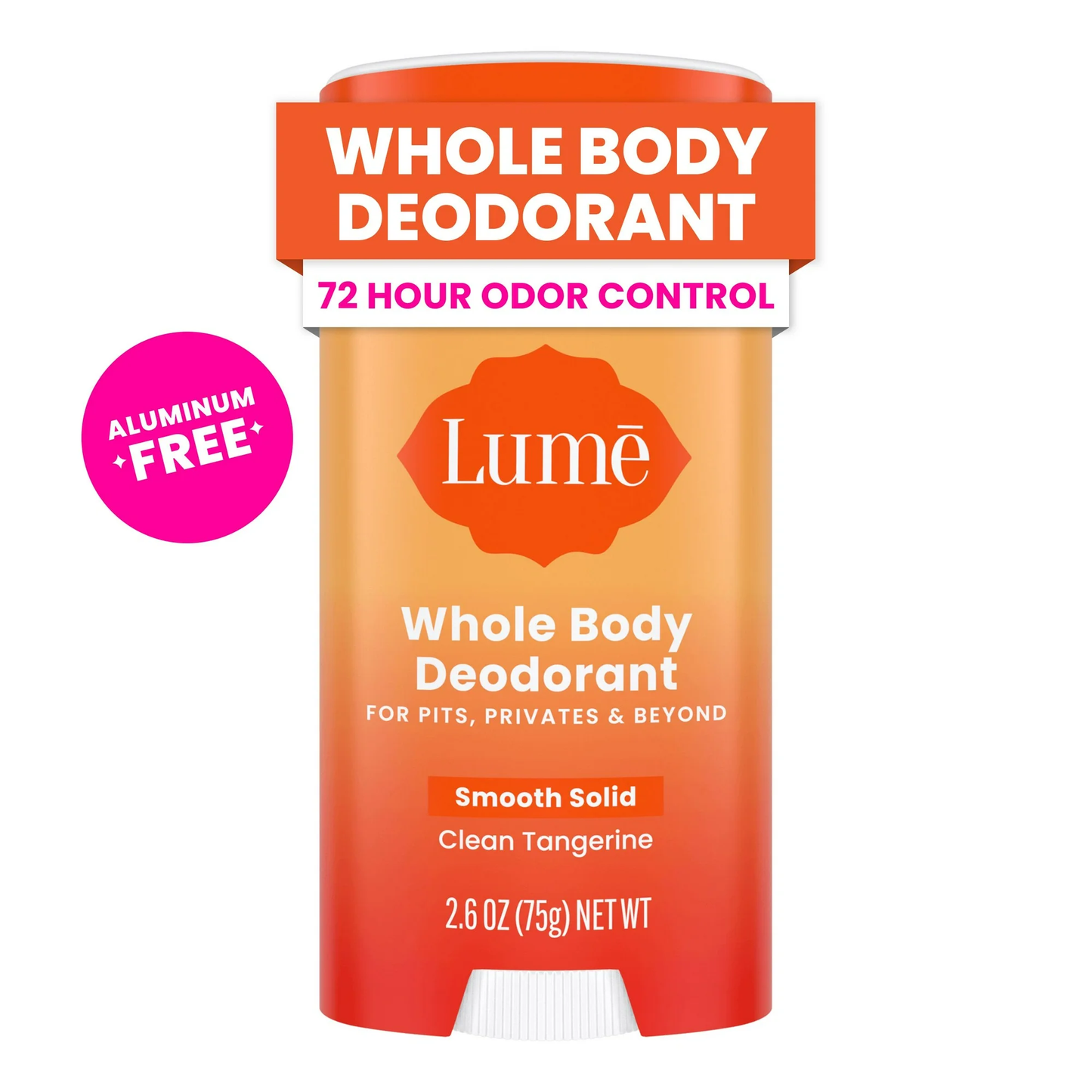 Lume Whole Body Women’s Deodorant - Smooth Solid Stick - Aluminum Free - Clean Tangerine - 2.6oz