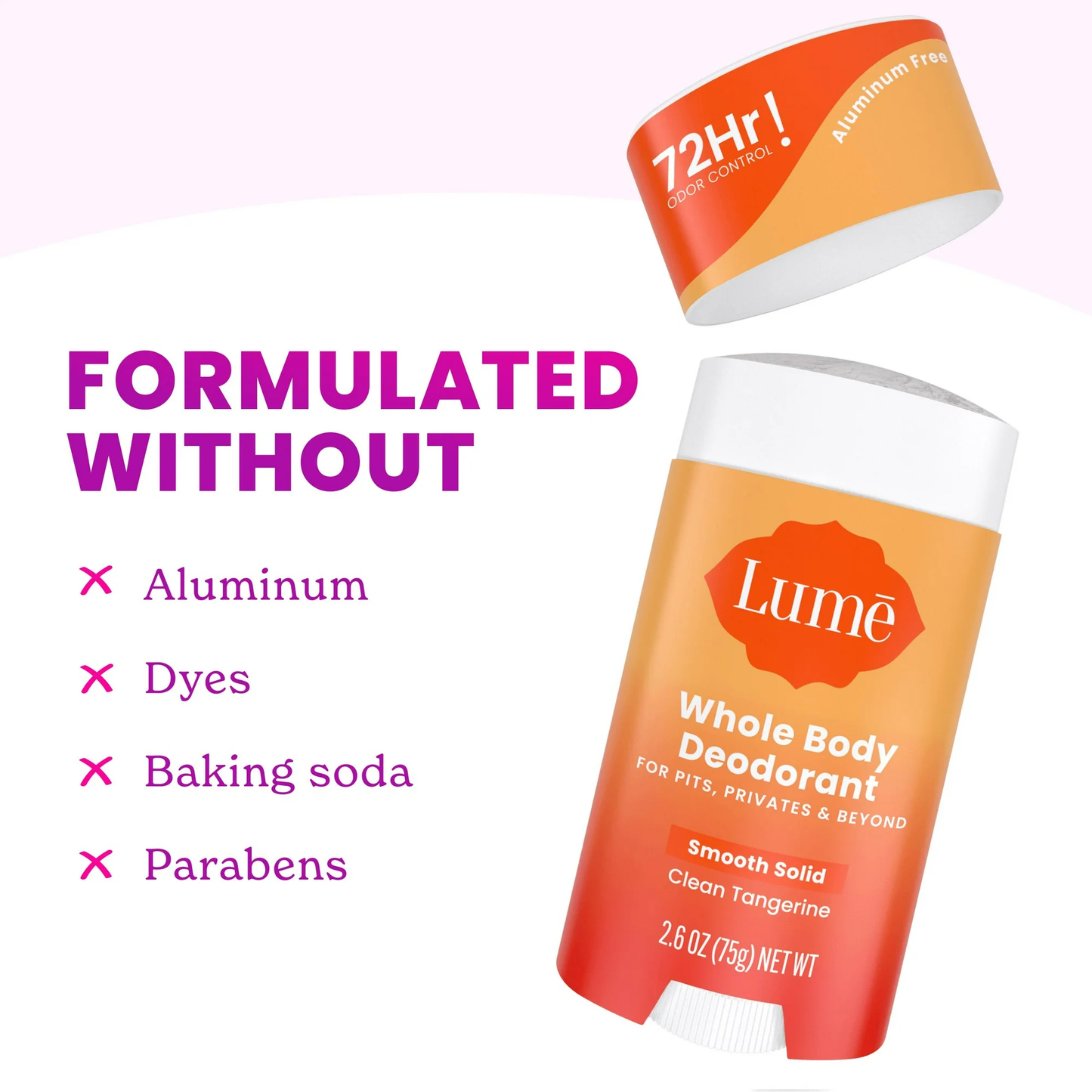 Lume Whole Body Women’s Deodorant - Smooth Solid Stick - Aluminum Free - Clean Tangerine - 2.6oz