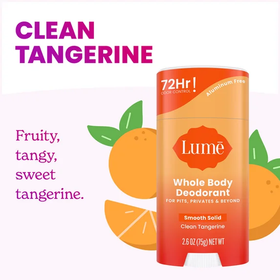 Lume Whole Body Women’s Deodorant - Smooth Solid Stick - Aluminum Free - Clean Tangerine - 2.6oz