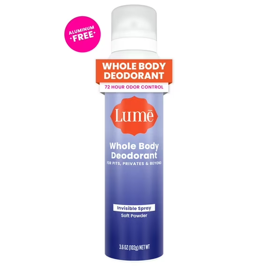 Lume Whole Body Deodorant for Women, Spray Deodorant, Aluminum Free, Soft Powder, 3.6 oz