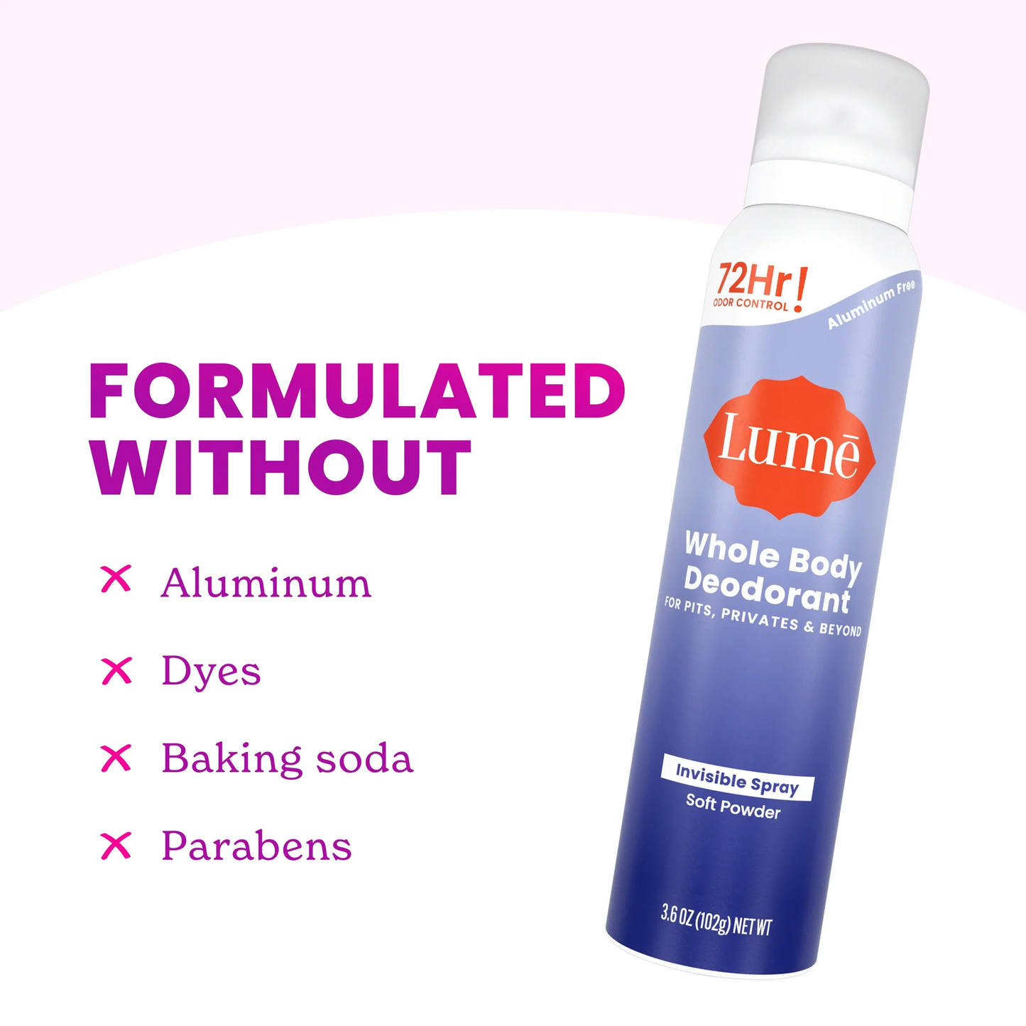 Lume Whole Body Deodorant for Women, Spray Deodorant, Aluminum Free, Soft Powder, 3.6 oz
