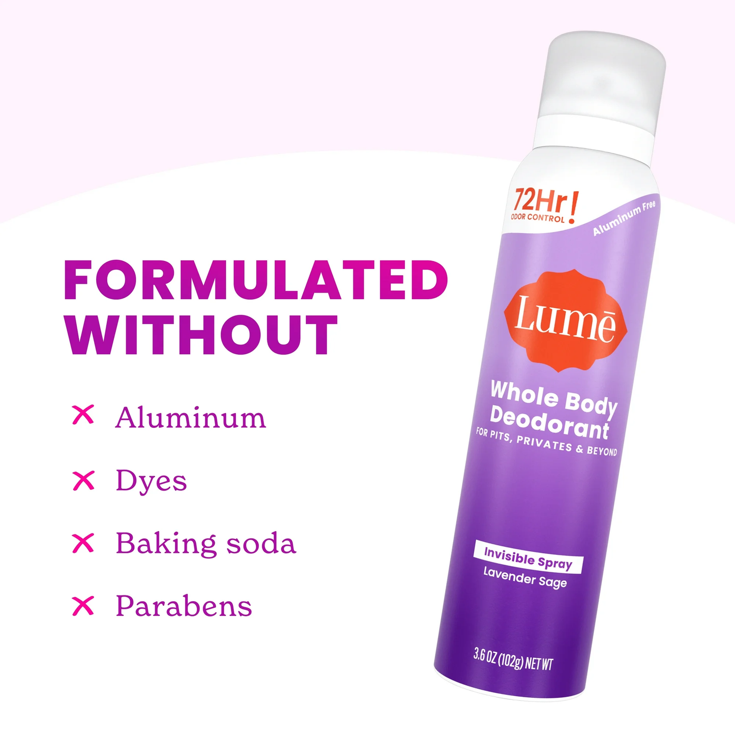Lume Whole Body Deodorant for Women, Spray Deodorant, Aluminum Free, Lavender Sage, 3.6 oz