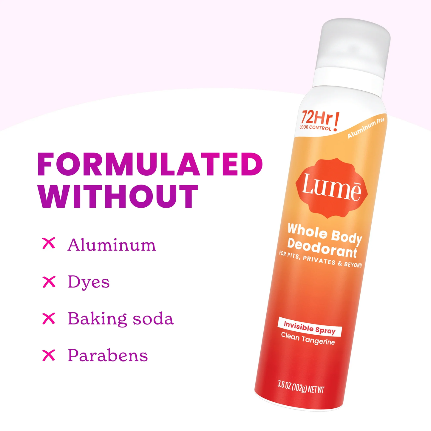 Lume Whole Body Deodorant for Women, Spray Deodorant, Aluminum Free, Clean Tangerine, 3.6 oz
