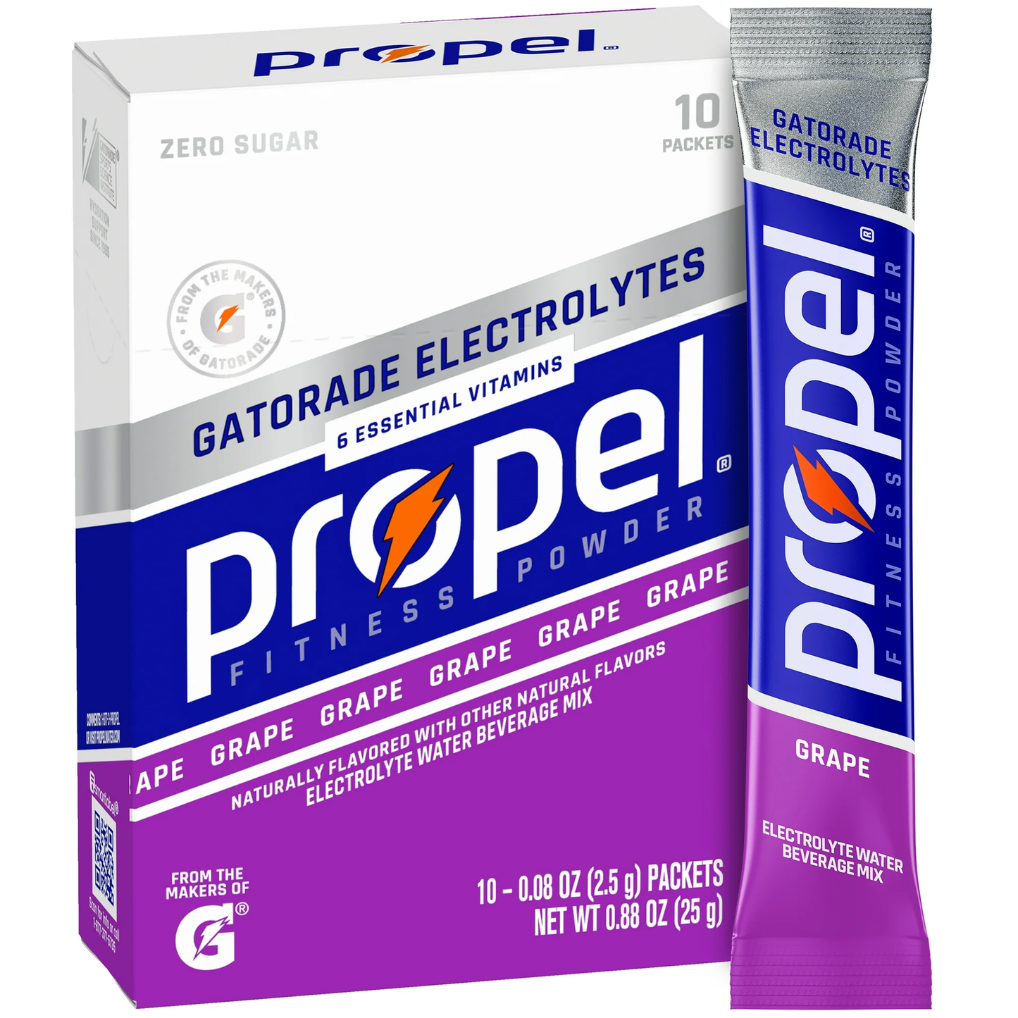 Propel Electrolyte Enhanced Water Drink Mix Powder Packets, Grape, Zero Calorie & Zero Sugar Hydration with Electrolytes and Vitamins C & E, (10 Packets)