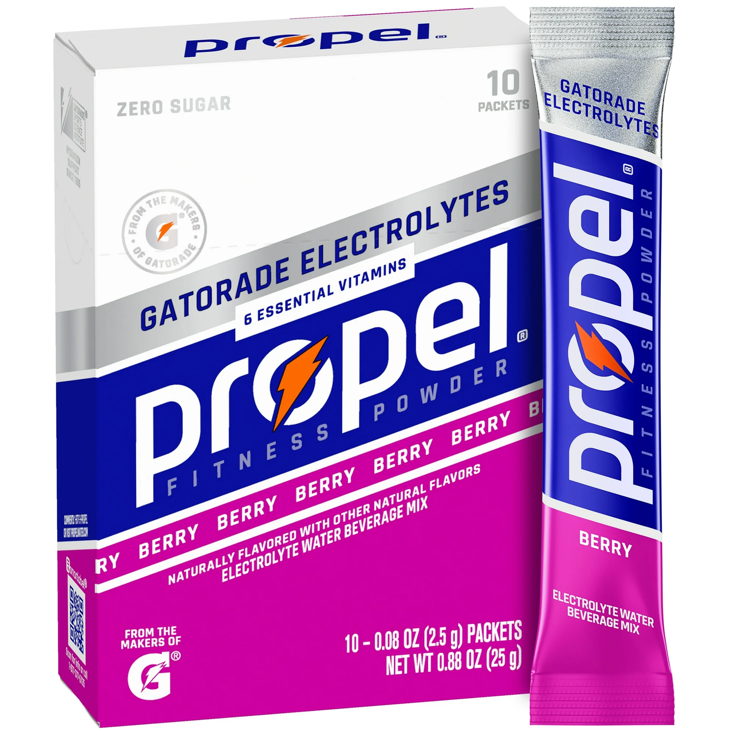 Propel Electrolyte Enhanced Water Drink Mix Powder Packets, Berry, Zero Calorie & Zero Sugar Hydration with Electrolytes and Vitamins C & E, (10 Packets)