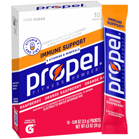 Propel Immune Support Electrolyte Orange Raspberry, Powered Energy Drink Mix Powder, 0.9 oz, 10 Count Packets