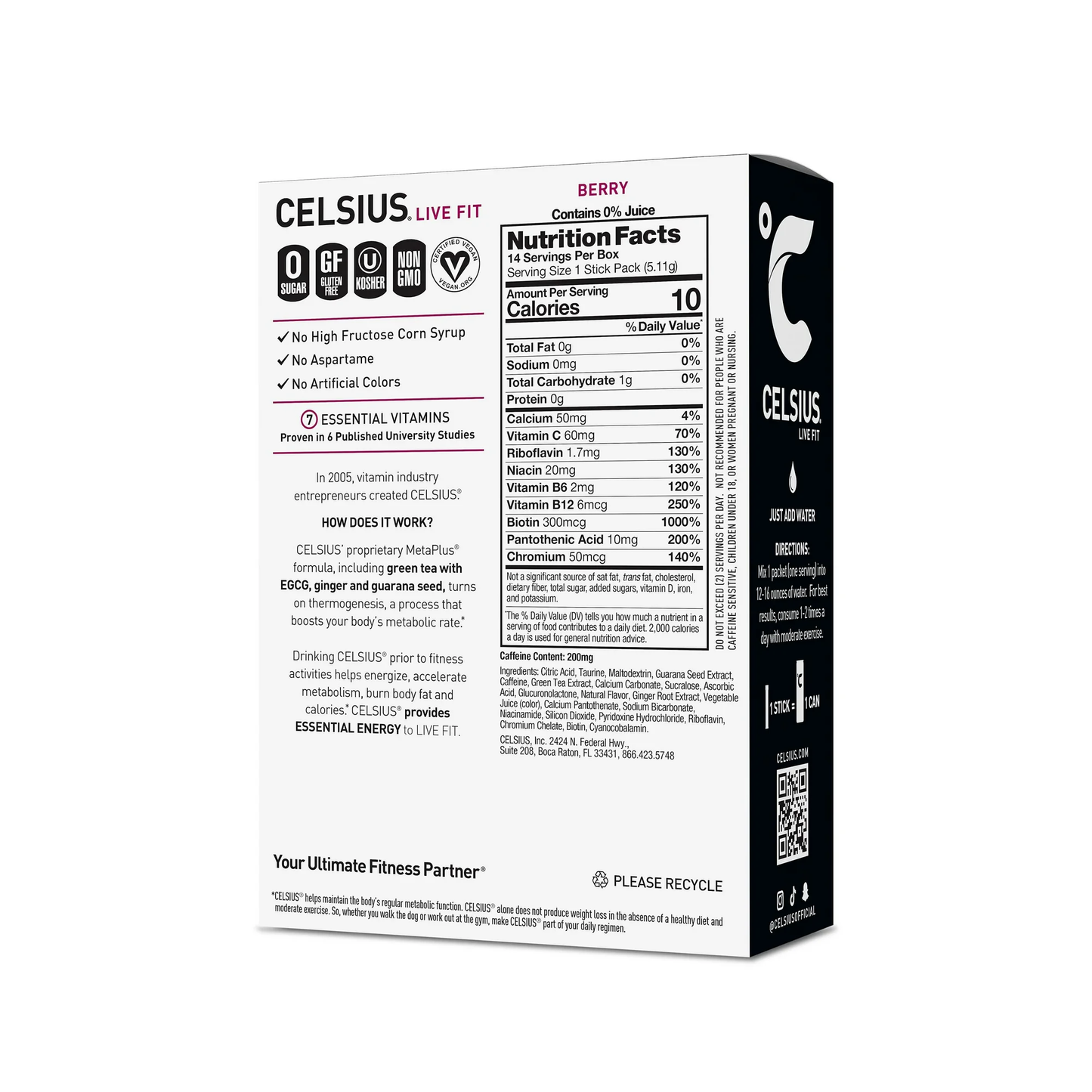CELSIUS On The Go Energy Drink Mix, Berry (14 Stick Pack)