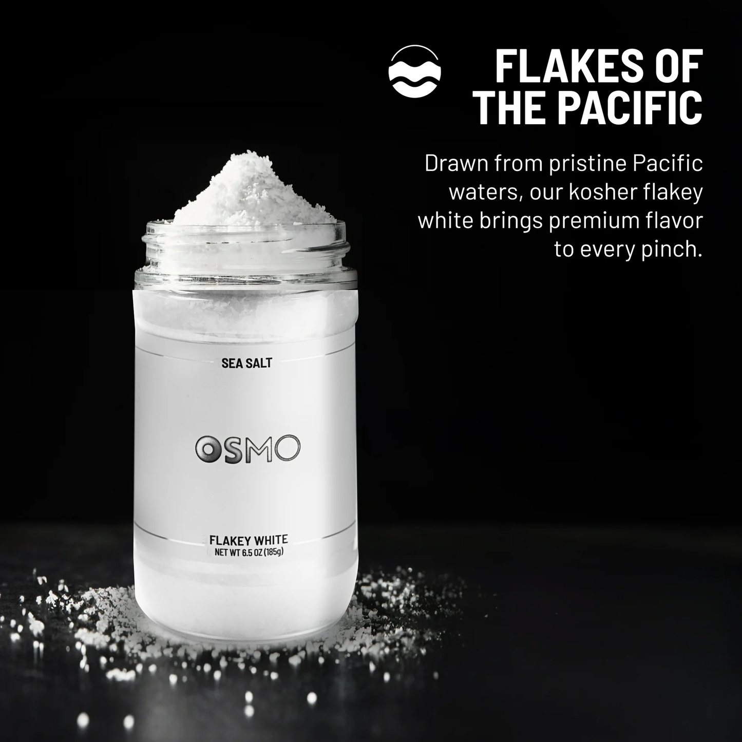 Osmo Flakey White Sea Salt, Kosher Certified Flakes, Gluten-Free Seasoning, 6.5 oz