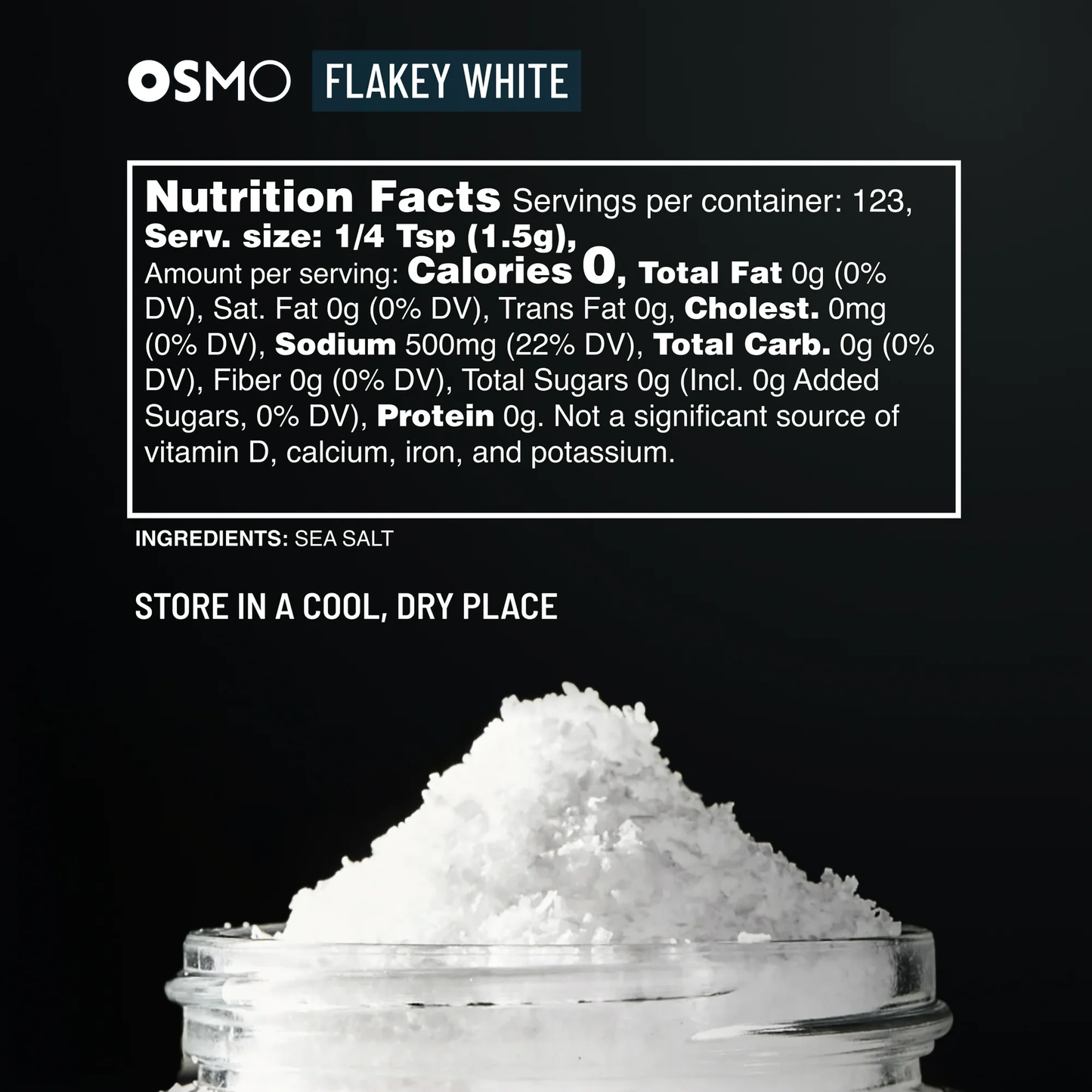 Osmo Flakey White Sea Salt, Kosher Certified Flakes, Gluten-Free Seasoning, 6.5 oz