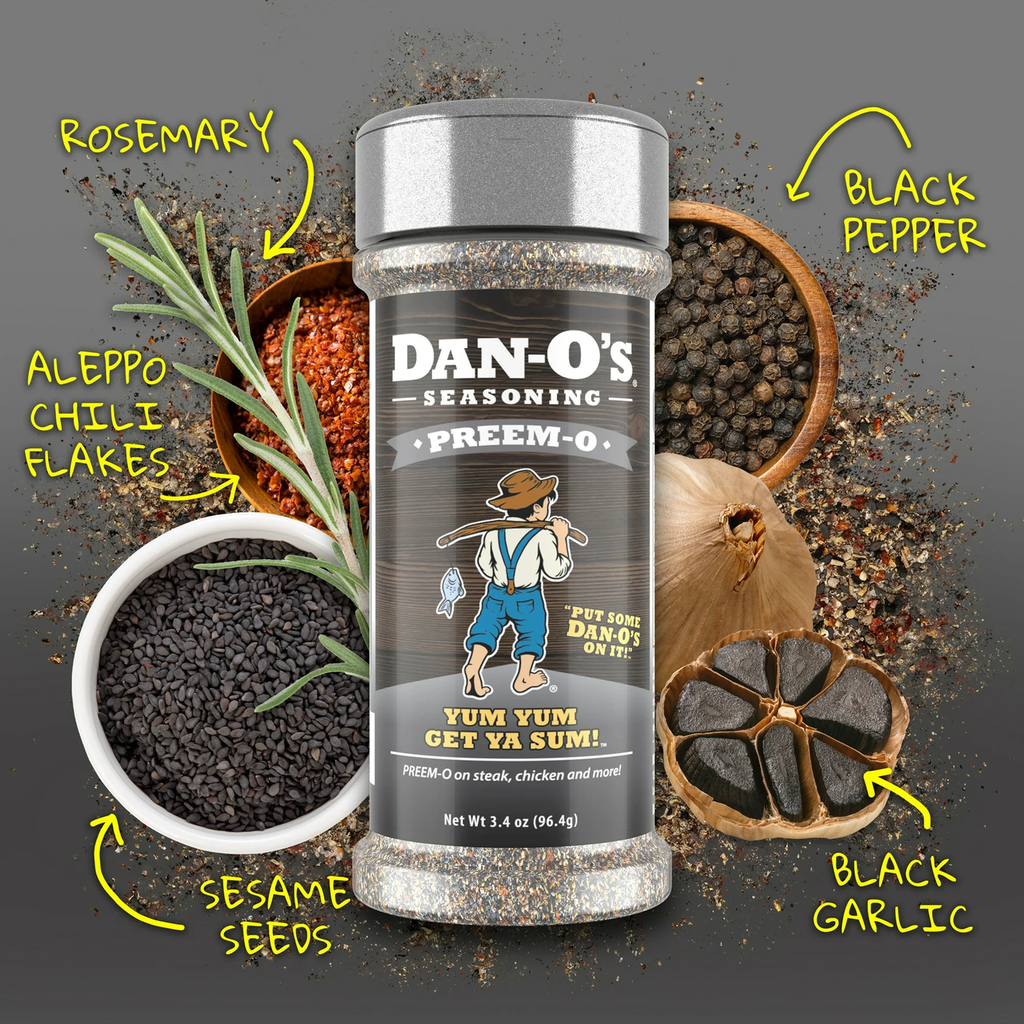 Dan-O's Preem-O Seasoning - All-Purpose Steak & Meat Seasoning - Great for cooking & grilling anything - Small bottle (3.4 oz)