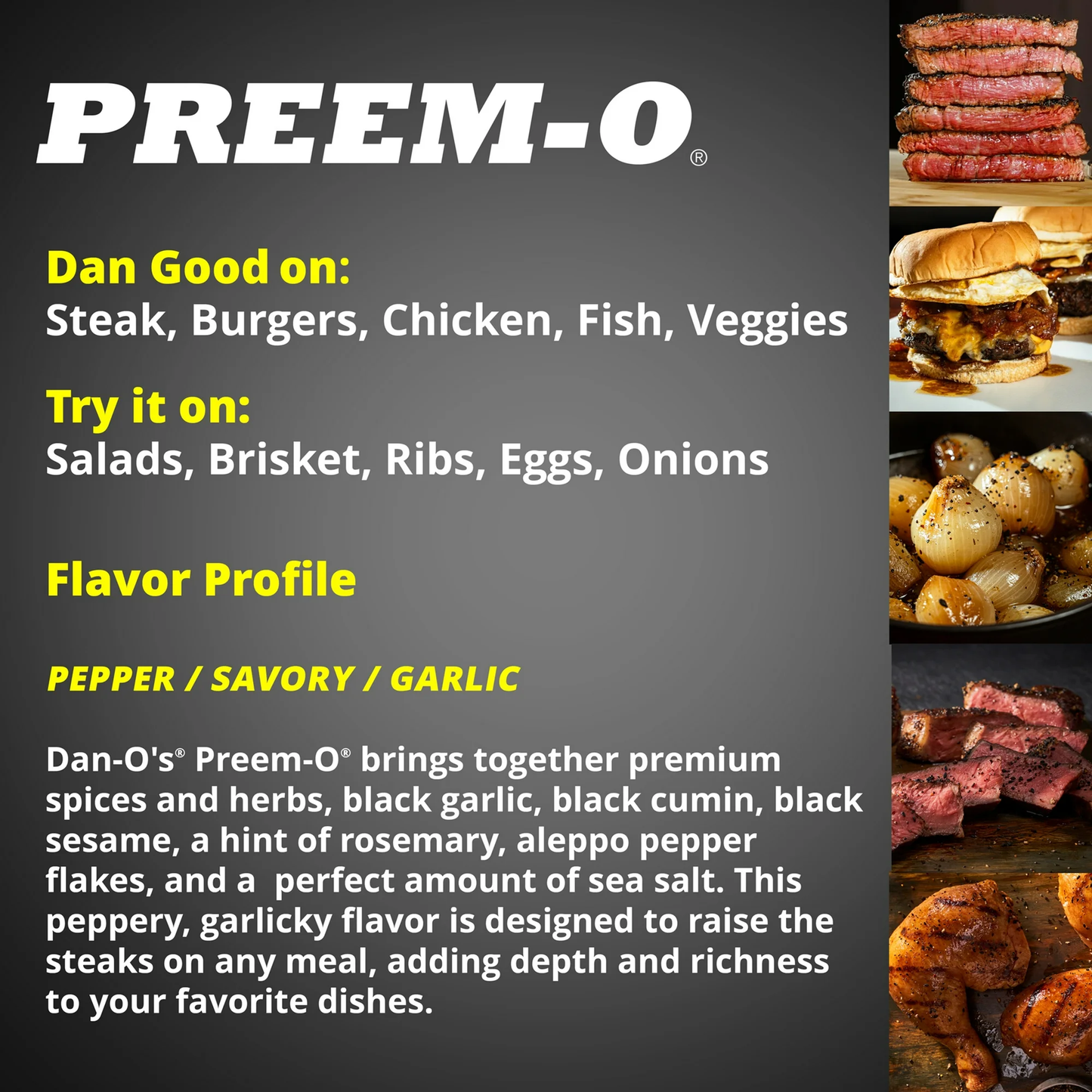 Dan-O's Preem-O Seasoning - All-Purpose Steak & Meat Seasoning - Great for cooking & grilling anything - Small bottle (3.4 oz)